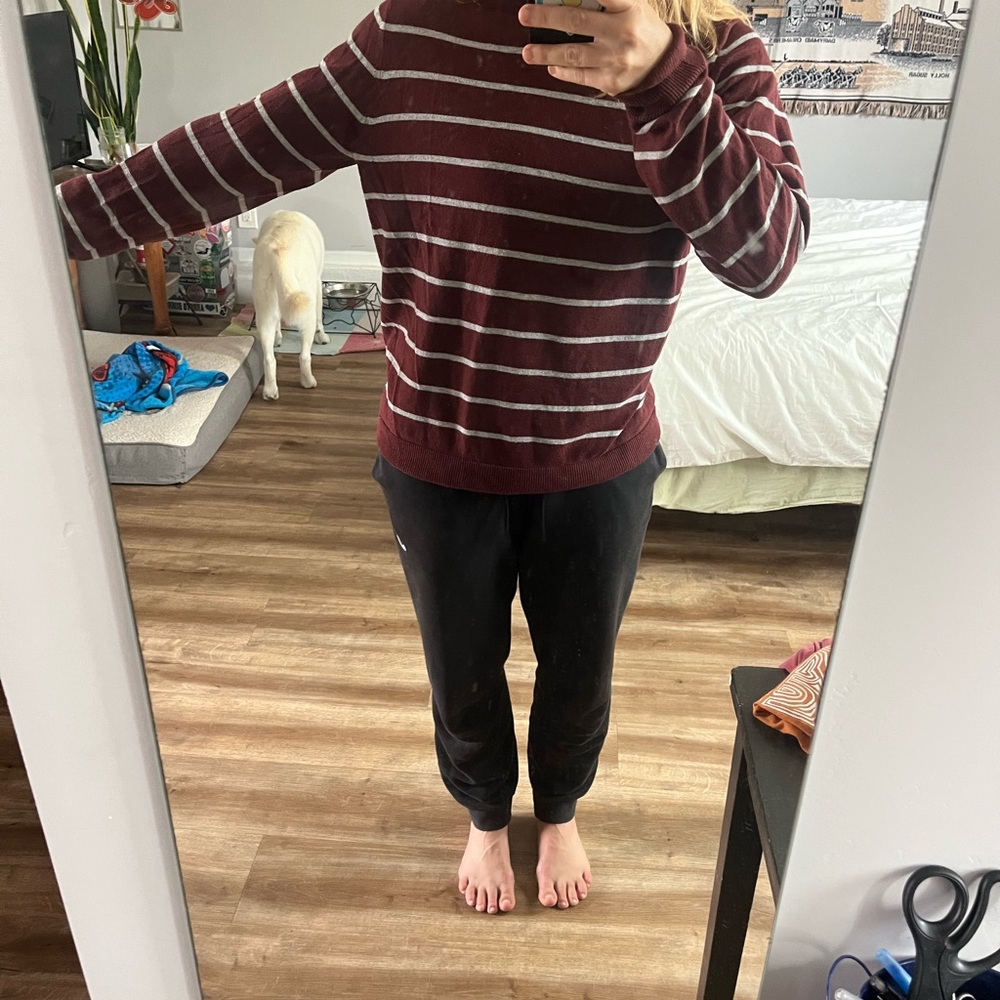 Old Navy Burgundy Striped Crew Neck Sweater